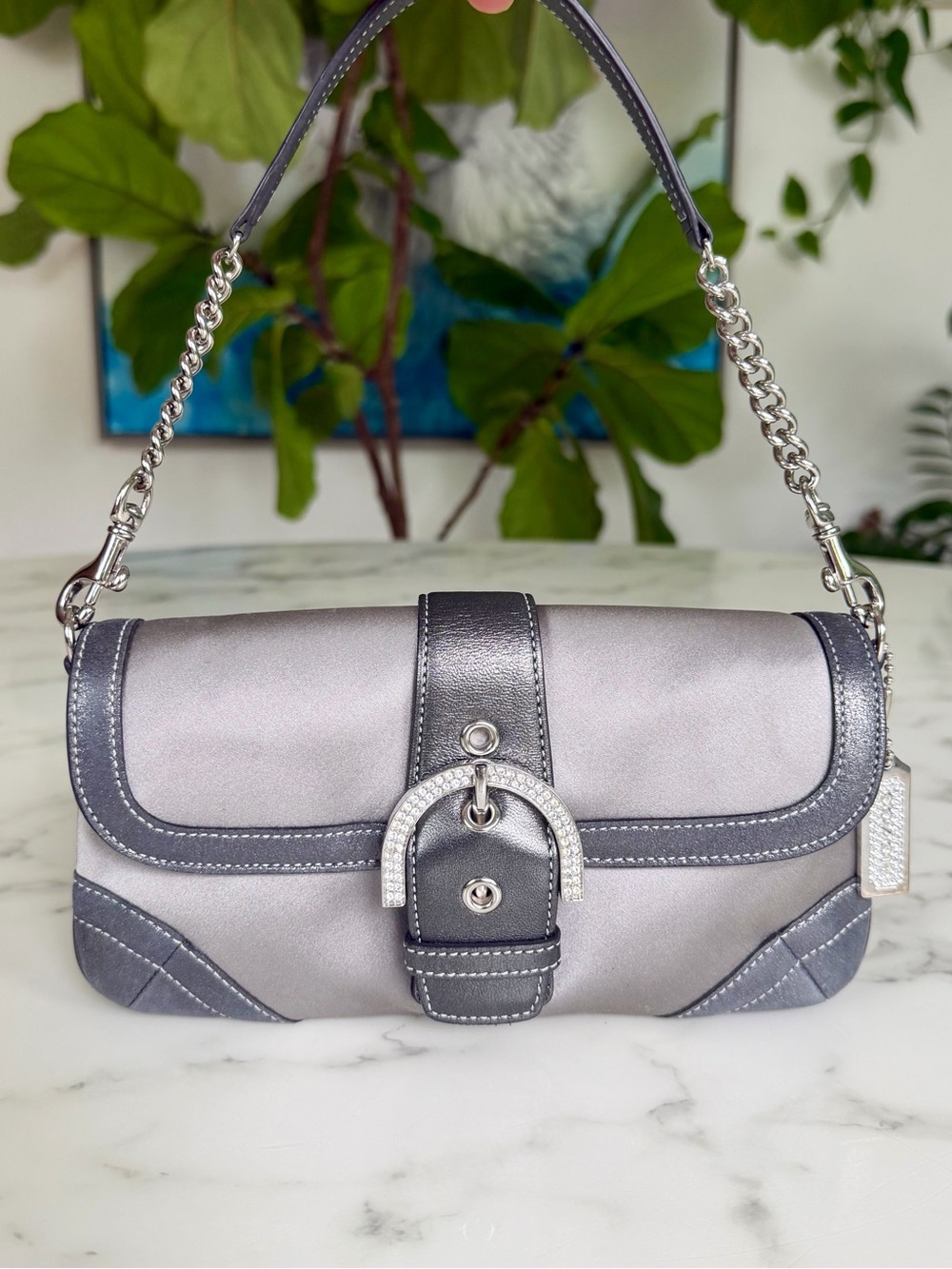 Coach Vintage Y2K Madison Satin Clutch Silver Gray 8949 Crystal Holiday Evening